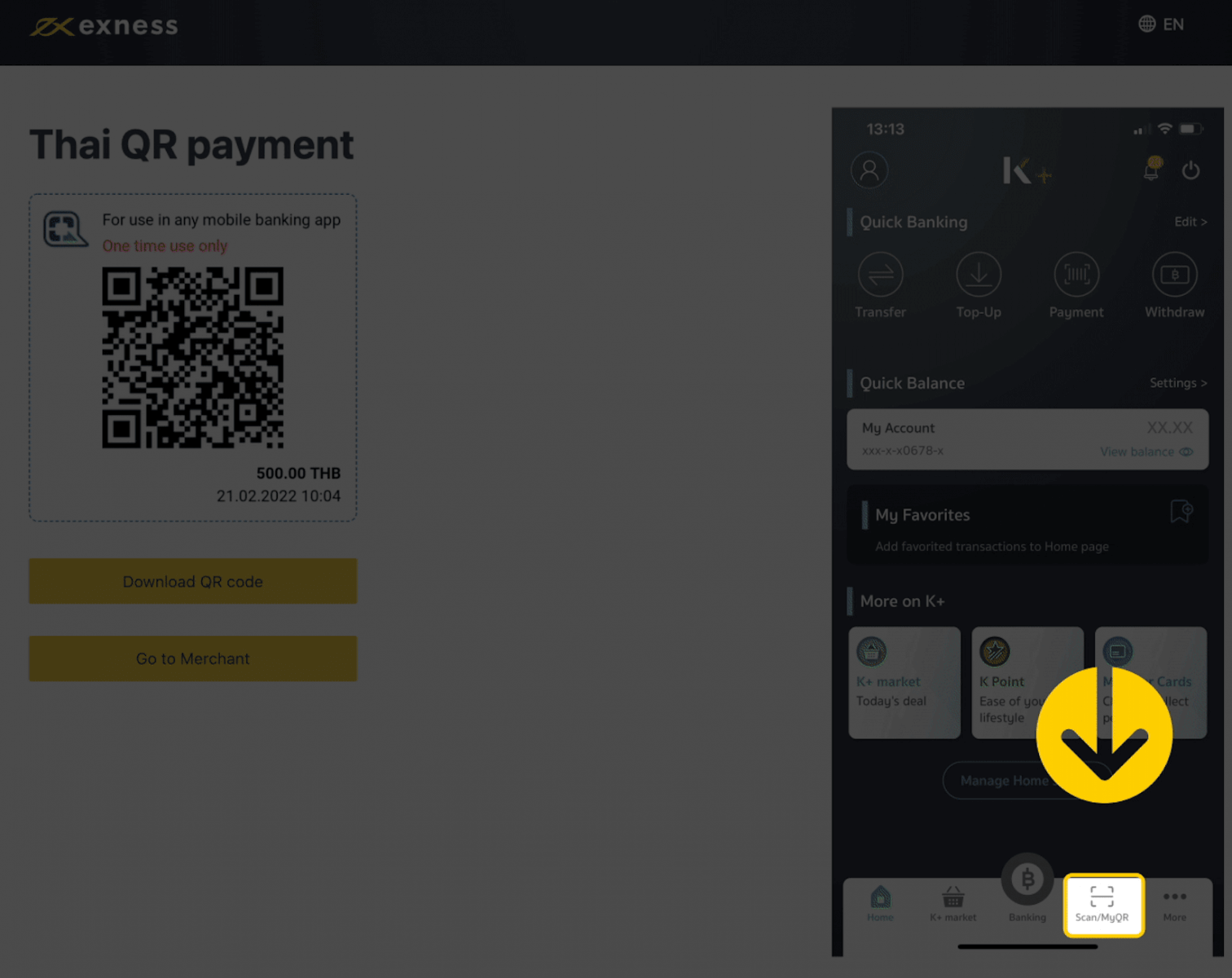 ထိုင်းနိုင်ငံရှိ Kasikorn Mobile Banking ကို အသုံးပြု၍ Exness တွင် ငွေသွင်းခြင်းနှင့် ငွေထုတ်ခြင်း။ ထိုင်းနိုင်ငံရှိ Kasikorn Mobile Banking ကို အသုံးပြု၍ Exness တွင် ငွေသွင်းခြင်းနှင့် ငွေထုတ်ခြင်း။